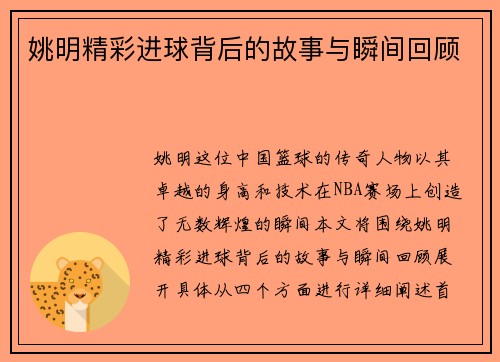 姚明精彩进球背后的故事与瞬间回顾